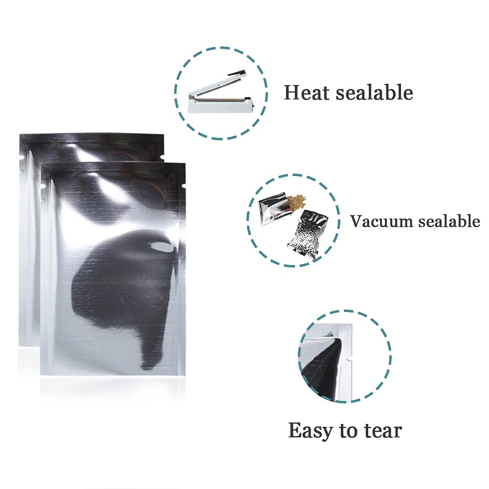PABCK 500 Pack 3.1x4.7 inch (Inside Size 2.8x4.3 inch) Silver Foil Pouch Heat Seal Bulk Food Storage Bags Vacuum Sealer Wrapping