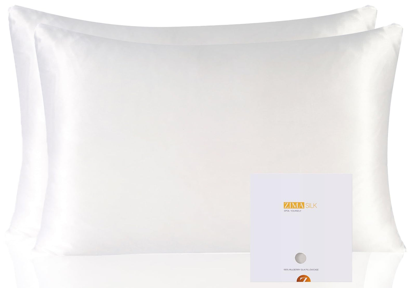 ZIMASILK 100% Pure Mulberry Silk Pillowcase 2 Pack, Soft and Smooth,Both Sides Premium Grade 6A Silk,600 Thread Count,with Hidden Zipper (Queen 20''x30'',White)