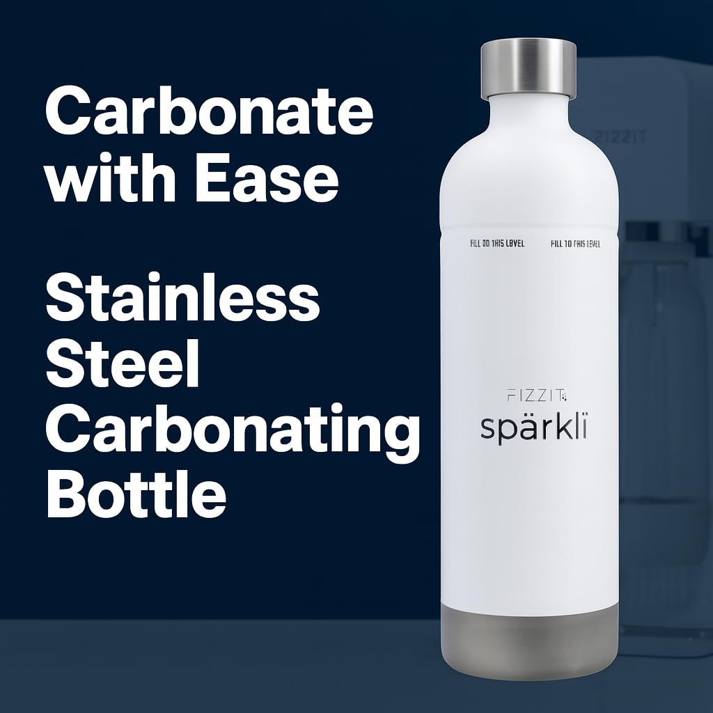 FIZZIT Spärkli 1L Stainless Steel Carbonating Bottle | Compatible with Aarke II & III, Philips GoZero & Monten Soda Makers | Reusable Sparkling Water Bottle, Dishwasher Safe, BPA-Free-Eco-Friendly