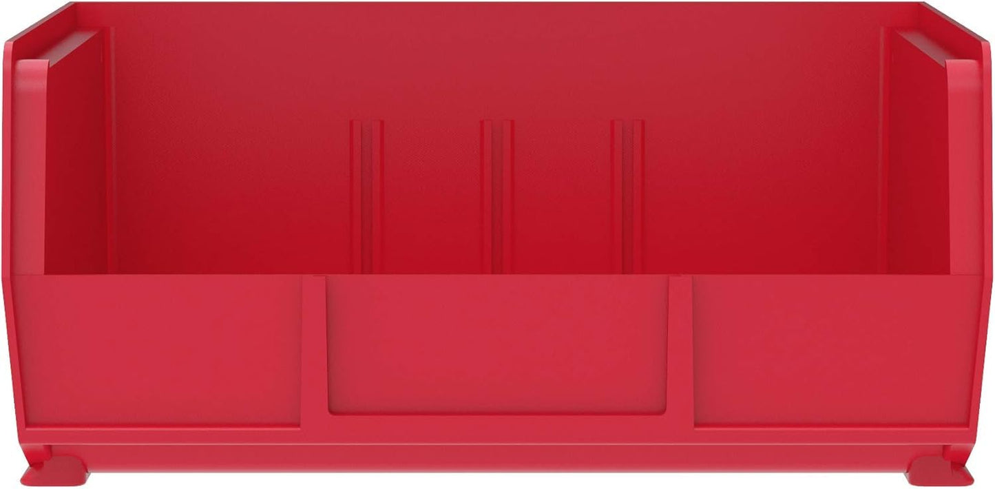 Akro-Mils 30235 AkroBins Plastic Storage Bins, Space-Saving Stackable Bins for Garage, Pantry, Craft Organization, 11" x 11" x 5", Red, 6-Pack