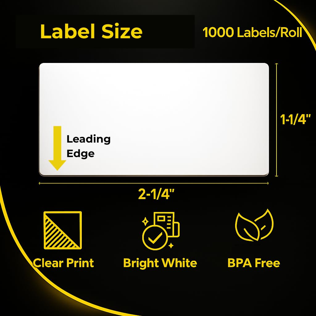 2.25" x 1.25" Direct Thermal Barcode Labels - 12 Rolls 1000 Label/Roll White Perforated Multipurpose Labels, 12000 Self Adhesive Mailing Label Compatible with Zebra, Rollo, MUNBYN
