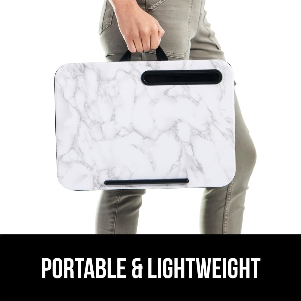 GORILLA GRIP Laptop Lap Desk with Phone Holder, Pillow Cushion Desks Fit Laptops up to 15.6", Gifts for Home, Portable Travel Workstation, Tray Ledge Keep Computers in Place, Marble Pattern
