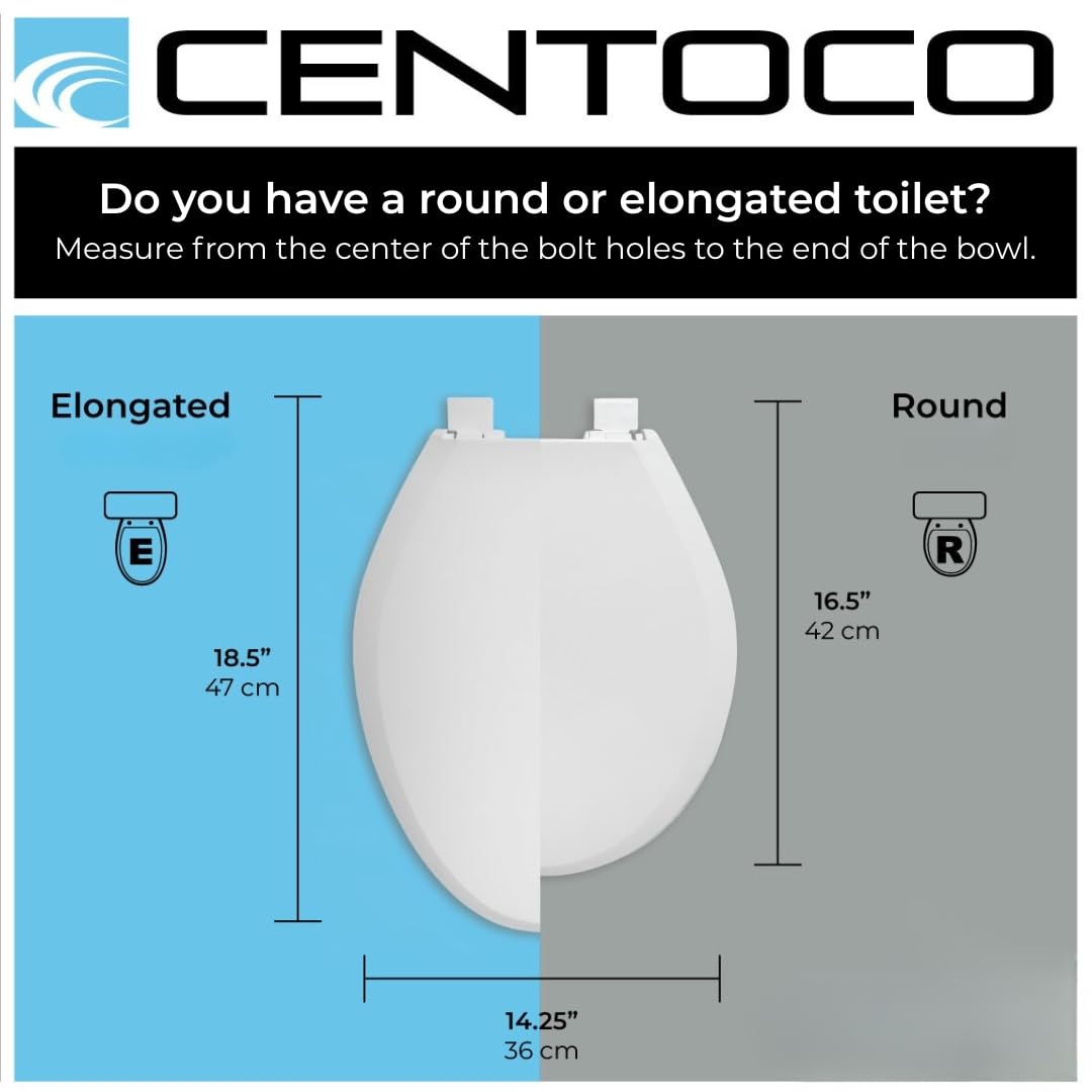 Centoco Heavy-Duty Elongated Toilet Seat, Wood Core with Scratch-Resistant Plastic Finish, Won't Crack or Fade, Residential, Made in the USA, DSAMAZ9-416, Biscuit