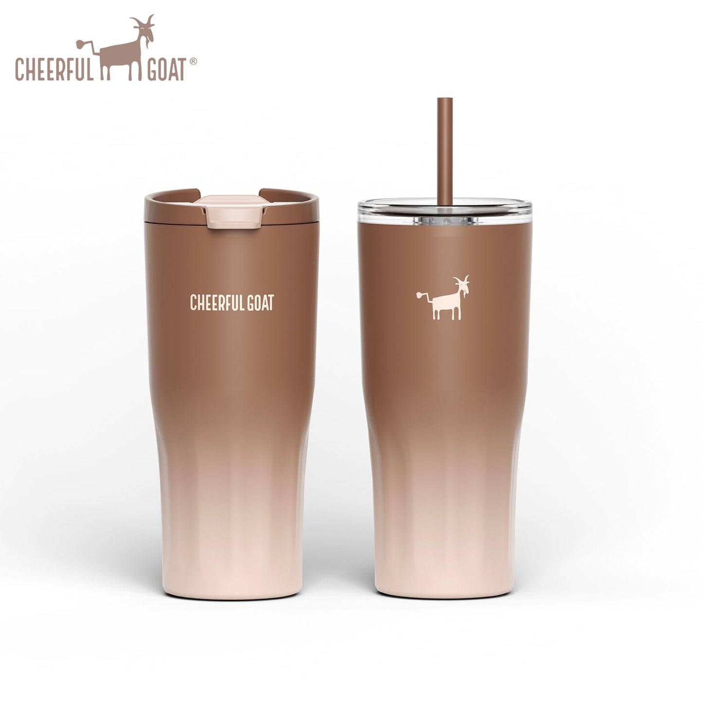CHEERFUL GOAT Ceramic Lined Coffee Travel Tumbler - Stainless Steel Travel Mug with Ceramic Liner and Lid, 21 OZ Cup for Hot and Cold Beverages at Home or on the Go (Latte Ombre)