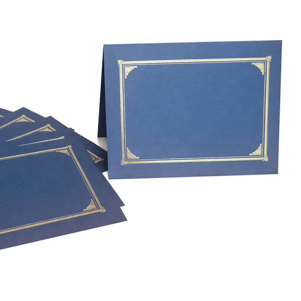 Geographics Classic Linen Certificate/Document Covers, 12.5” x 9.75”, Navy Bue (25 Pack)