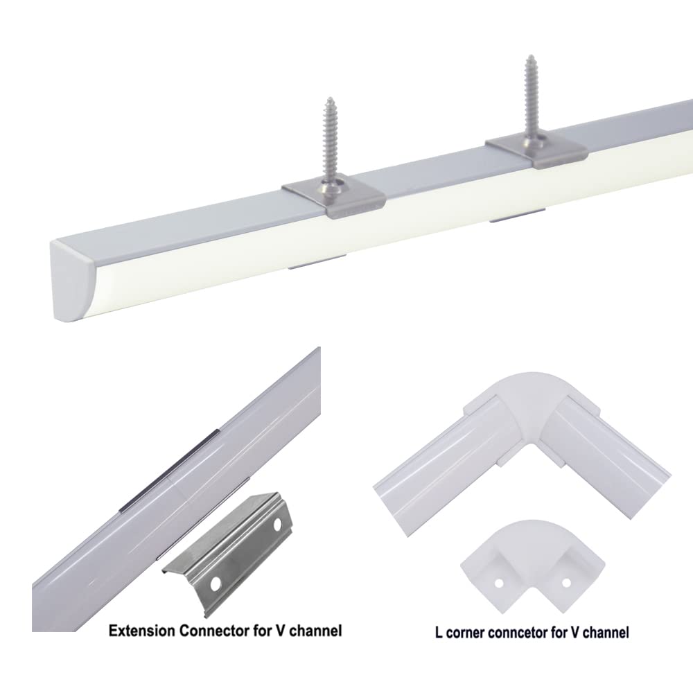 hunhun 20-Pack 3.3ft/1Meter V Shape LED Aluminum Channel System with Milky Cover, End Caps and Mounting Clips, Aluminum Profile for LED Strip Light Installations, Very Easy Installation