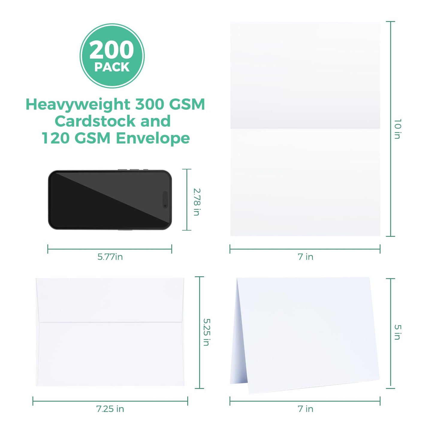 Ohuhu Blank White Cards and Envelopes 200 Pack - 5" x 7" Heavyweight Folded Cards and A7 Envelopes for DIY Greeting Cards Wedding Birthday Invitations Baby Shower Thank You Cards and All Occasions