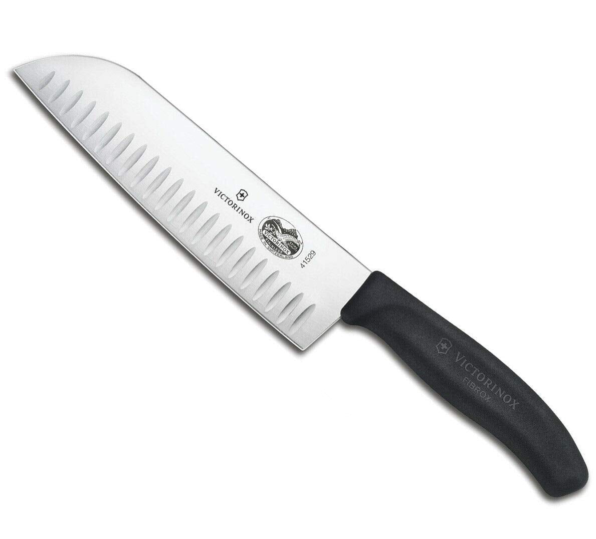 Victorinox Fibrox 7 In. Santoku Knife, Granton Blade, Black