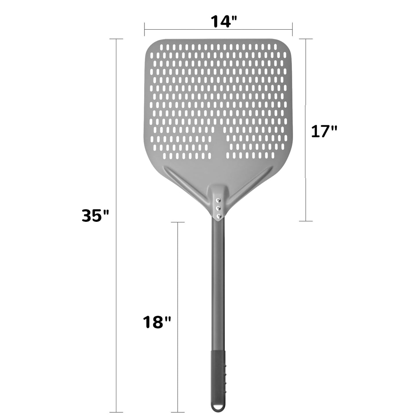 G.a HOMEFAVOR 14" x 17" Perforated Pizza Peel 35 Inch overall, Rectangular Aluminum Pizza Turning Peel with Extended Silcone Handle For Baking Pizza Brick Oven