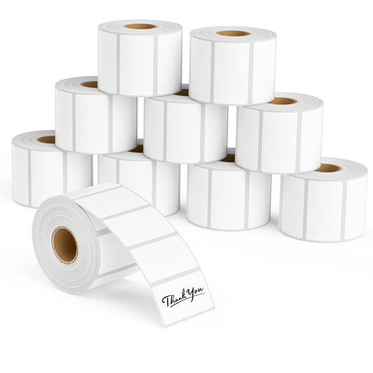 2" X 1” Direct Thermal Labels,Permanent Adhesive，White Self-Adhesive Barcode Label Paper Compatible with Direct Thermal Printers for Business Use(10 Rolls, 1000 Labels/Roll)