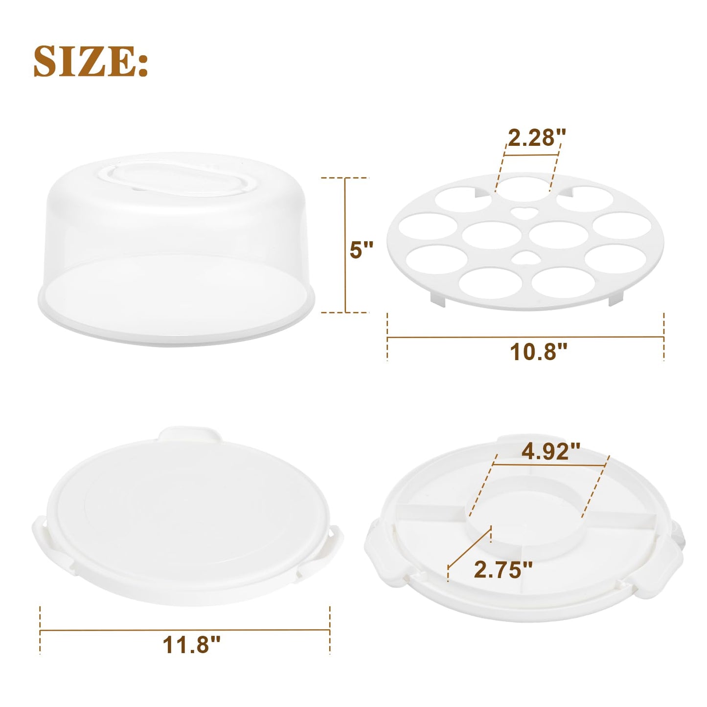 Cake Carrier with Lid and Handle, BPA-Free Cake Containers Cake Stand for 10 inch Cake with 2 Handles Cupcake Carrier - Plastic Cover Two Sided Base for Transport Pie Nuts Fruit Perfect Gifts