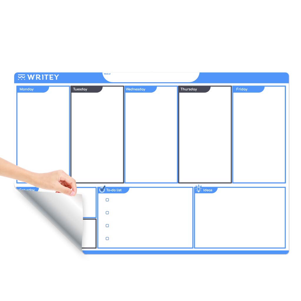 Peel and Stick Whiteboard Calendar, Large Weekly Organizer, 24 x 36 in - Stain Proof White Board Dry Erase Surface, and Reusable Adhesive Backing