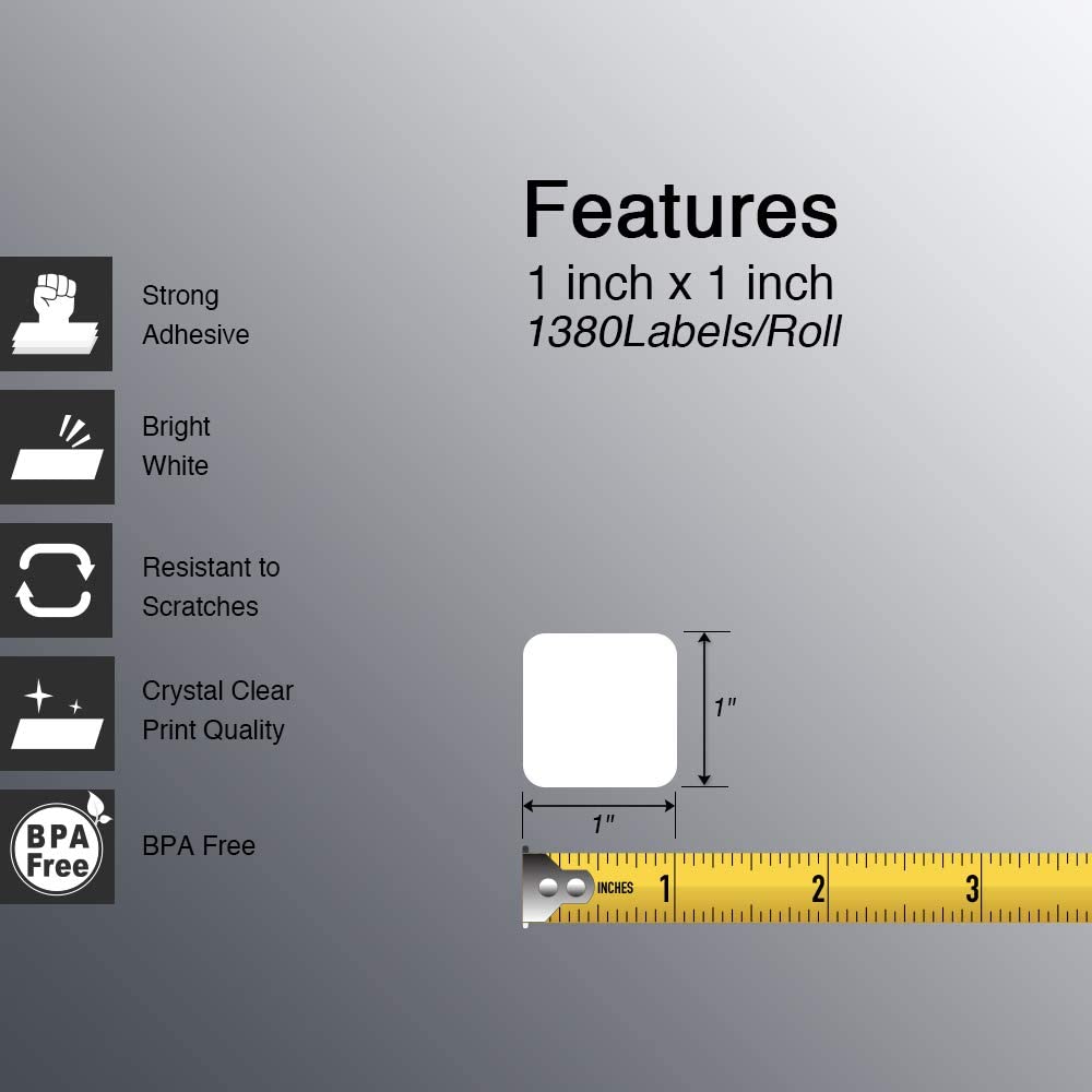BETCKEY - 1" x 1" (25 mm x 25 mm) Square QR Code Labels Compatible with Zebra & More Label Printer,Premium Adhesive & Perforated [20 Rolls, 27600 Labels]
