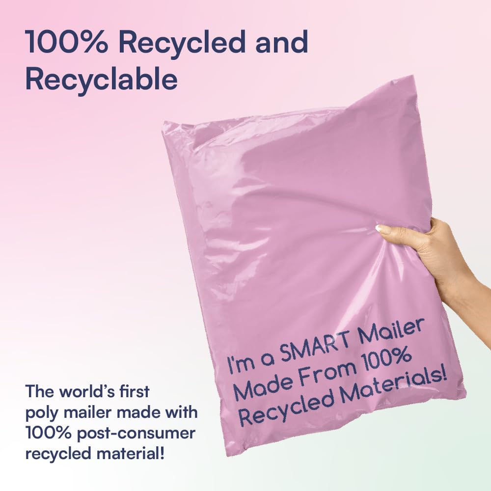 100 Count, 12x15.5 inch 100% Recycled Poly Mailers Eco Friendly Packaging Envelopes Supplies Mailing Bags 2.5 Mil Thick - SMART Mailer