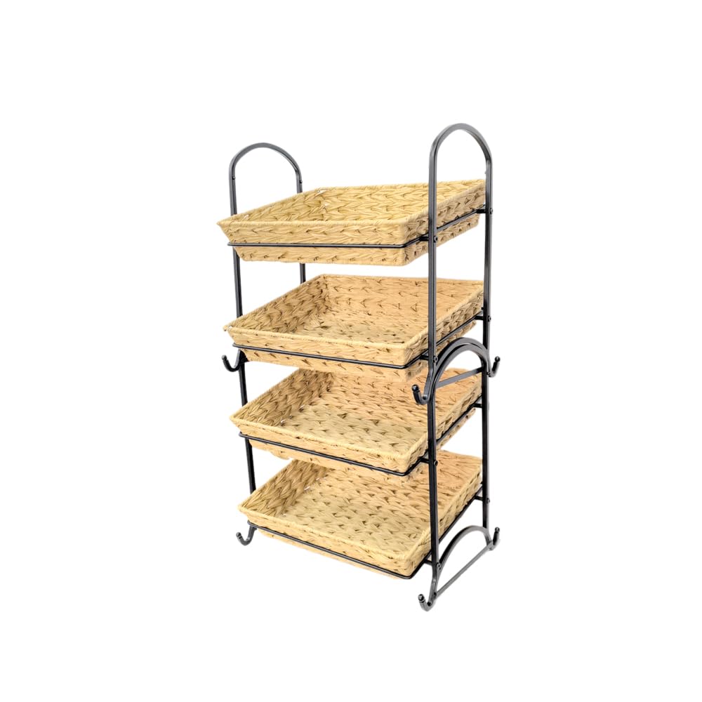 Lihou PapaQ Stackable Candy Display Rack wtih Rattan|Stackable Candy Organizer|Multi-Function Snack Rack&Shelf for Chips |Perfect Display Solution for Stores (Brown, Medium)