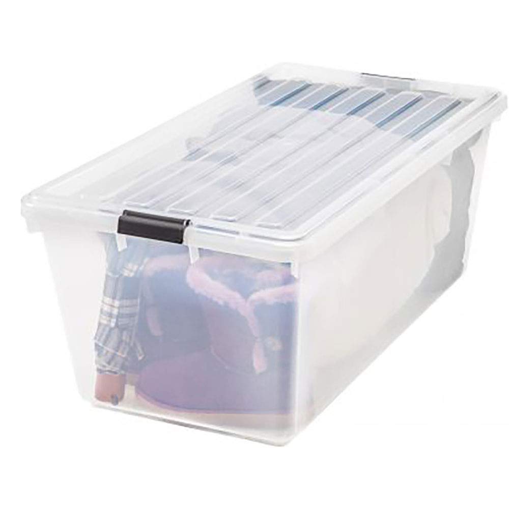 IRIS USA 91 Qt Stackable Plastic Storage Bins with Lids, 1 Pack - BPA-Free, See-Through Organizing Solution, Latches, Durable Nestable Containers, Secure Pull Handle, Made in USA - Clear