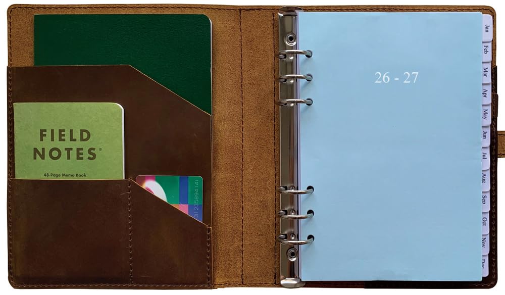 2026-2027 Leather Planner - A5 Genuine Leather Binder Planner with Weekly & Monthly Pages for Men and Women, Inner Pockets and Pen Holder, Refillable