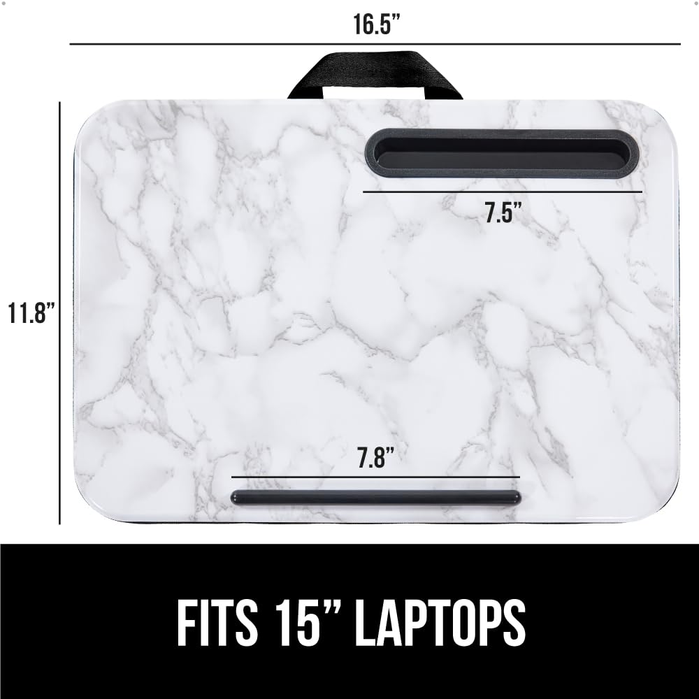 GORILLA GRIP Laptop Lap Desk with Phone Holder, Pillow Cushion Desks Fit Laptops up to 15.6", Gifts for Home, Portable Travel Workstation, Tray Ledge Keep Computers in Place, Marble Pattern
