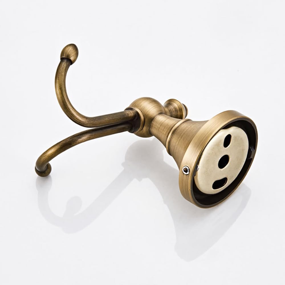 KWQKEM 2 Pcs Pack Antique Brass Towel Hook Vintage Coat Hook with 2 Hooks Wall Mounted Robe Hooks for Bathrooms and Kitchen Bronze Hand Towel Hook Hanger with Brushed Gold Finish