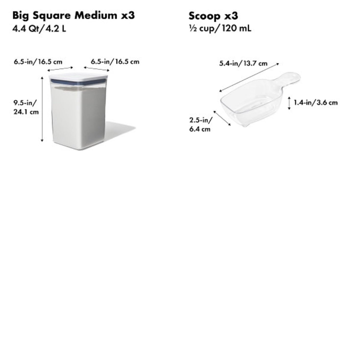 OXO New Good Grips 6‑Piece POP Container Bulk Set, Stackable with Attached ½ Cup Scoops, Panty Organization and Storage
