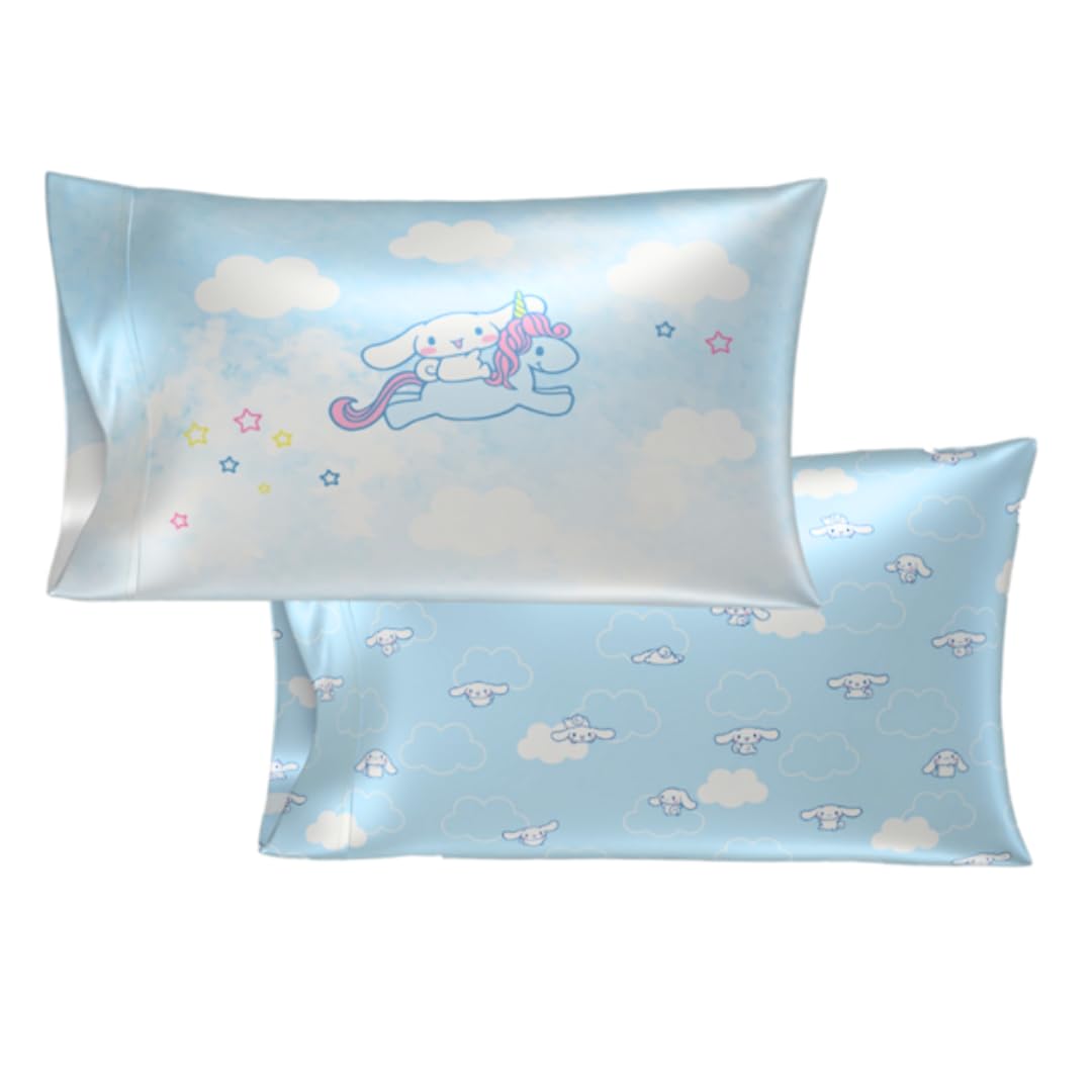 Cinnamoroll Beauty Silky Satin Standard 2 Pack Reversible Pillowcase Cover 20x30 for Hair and Skin, (Officially Licensed Product) by Franco Collectibles