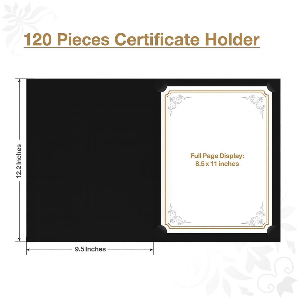 Black Certificate Holders 8.5 x 11, 120 Pcs - Used as Award Certificate Folders with Gold Foil Border for Letter Size 8.5" x 11" Certificates, Awards, Documents and Diplomas