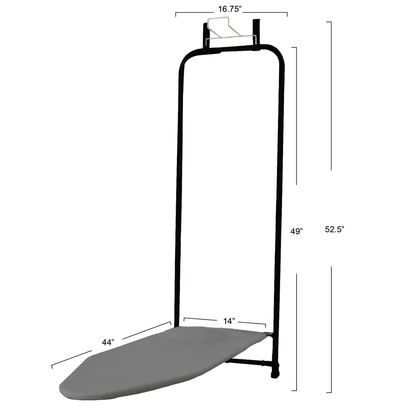Household Essentials Over the Door Ironing Board, Self-Closing, Slim and Compact, Perfect for Small Spaces, Includes Padded Board Cover, Matte Black