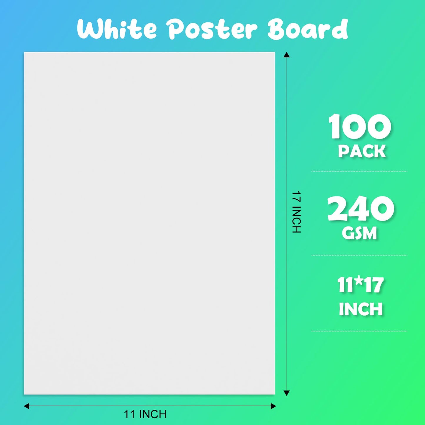 Invinton 100Pcs White Poster Board 11x17, 240G Thickness Poster Board Paper Bulk，for School Arts & Crafts, Signs, Small Posters, Announcements,DIY Art, Painting,and More
