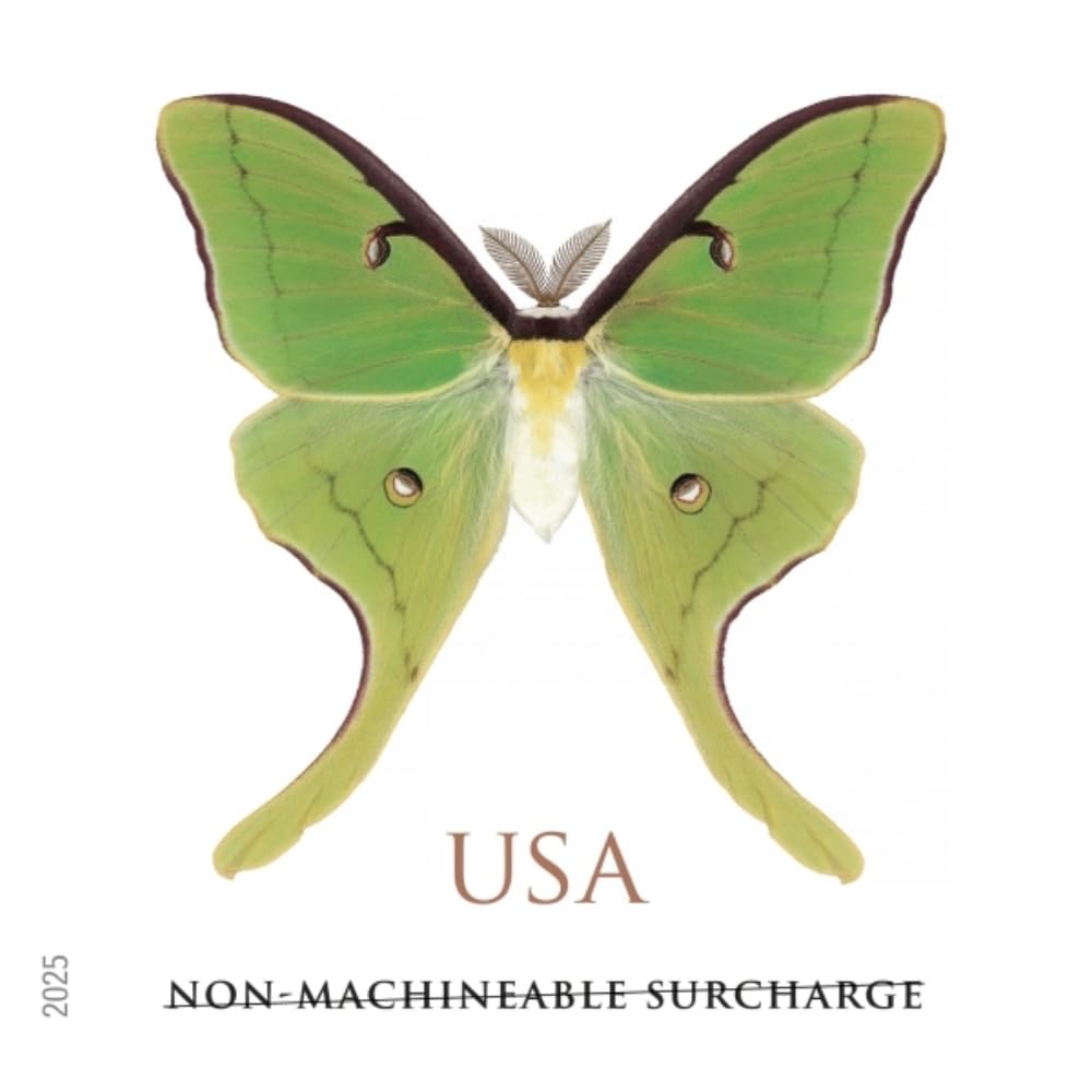 United States Postal Service Luna Moth 2025 (Sheet of 20) Non-Machineable Surcharge Rate for Square Envelopes First-Class Mail Forever Postage Stamps