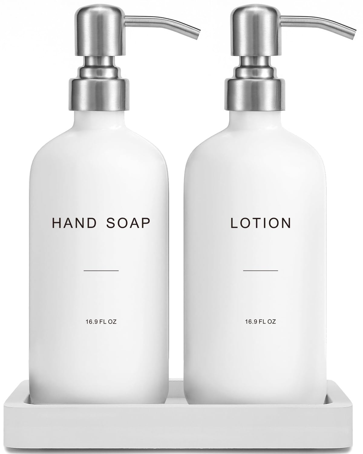 Prus Waso White Soap Dispenser Bathroom Set, Hand and Lotion Dispenser with Pump, Perfect for Bathroom Essentials for New Home. (Silver & White)