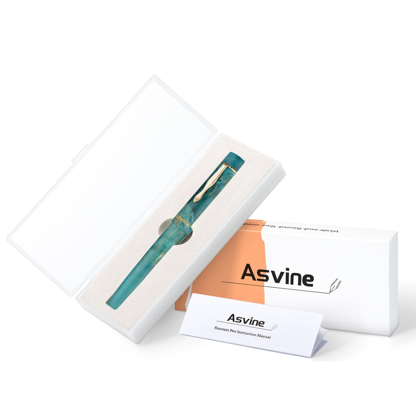 Asvine Stabilized Wood Fountain Pen C2000 Number 8 Stub Nib 1.1mm Calligraphy Art Drawing Unique Pattern Pen with Converter Pen Box Collection Set- Oasis