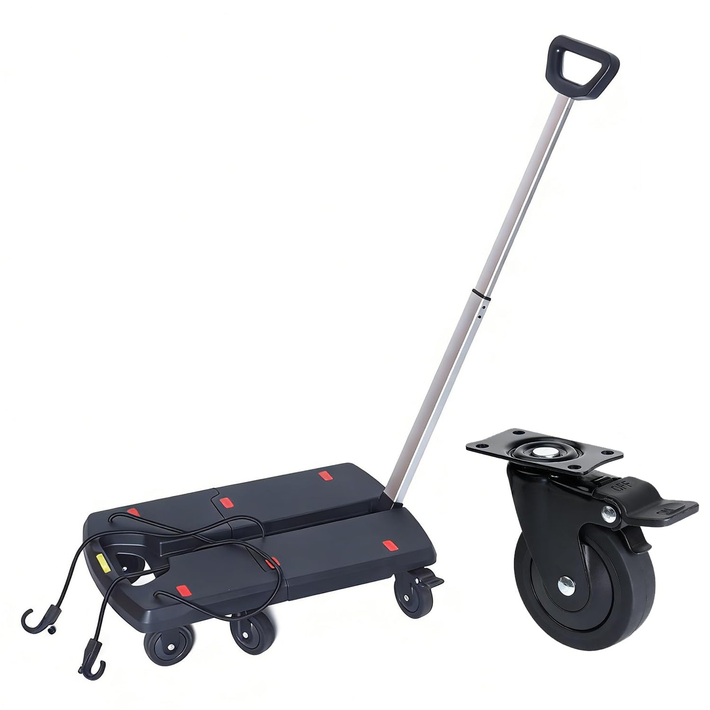 Grenybold Folding Hand Truck with 3-Inch 6 Brake Wheels, 220LBS Capacity Luggage Cart, 21x13 Inch Compact Collapsible Dolly with Bungee Hooks & Strap for Home Travel Grocery Moving