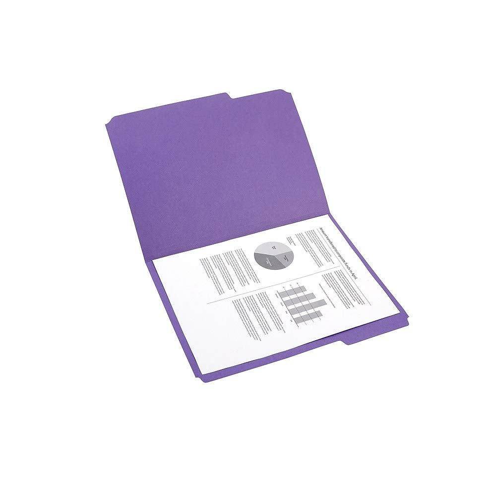 Staples Reinforced File Folders, Letter Size, 3‑Tab Design, Purple, Heavy‑Duty Construction, 100/Box