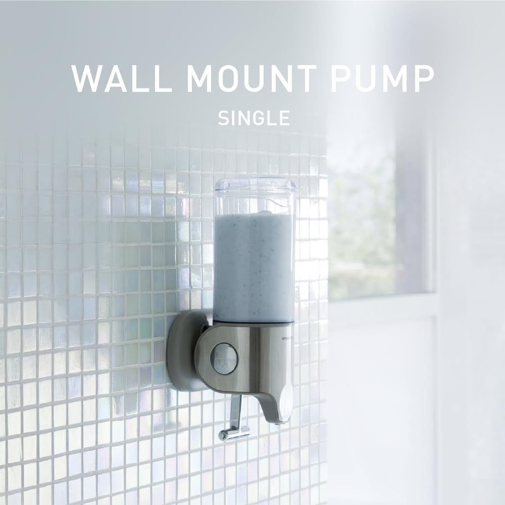 simplehuman Single Wall Mount Pump, Hotel-Grade Refillable Shower Soap Dispenser, Ergonomic T-Bar Lever, No-Drill Adhesive Install, for Bathrooms, Hotels, and Airbnbs, Stainless Steel