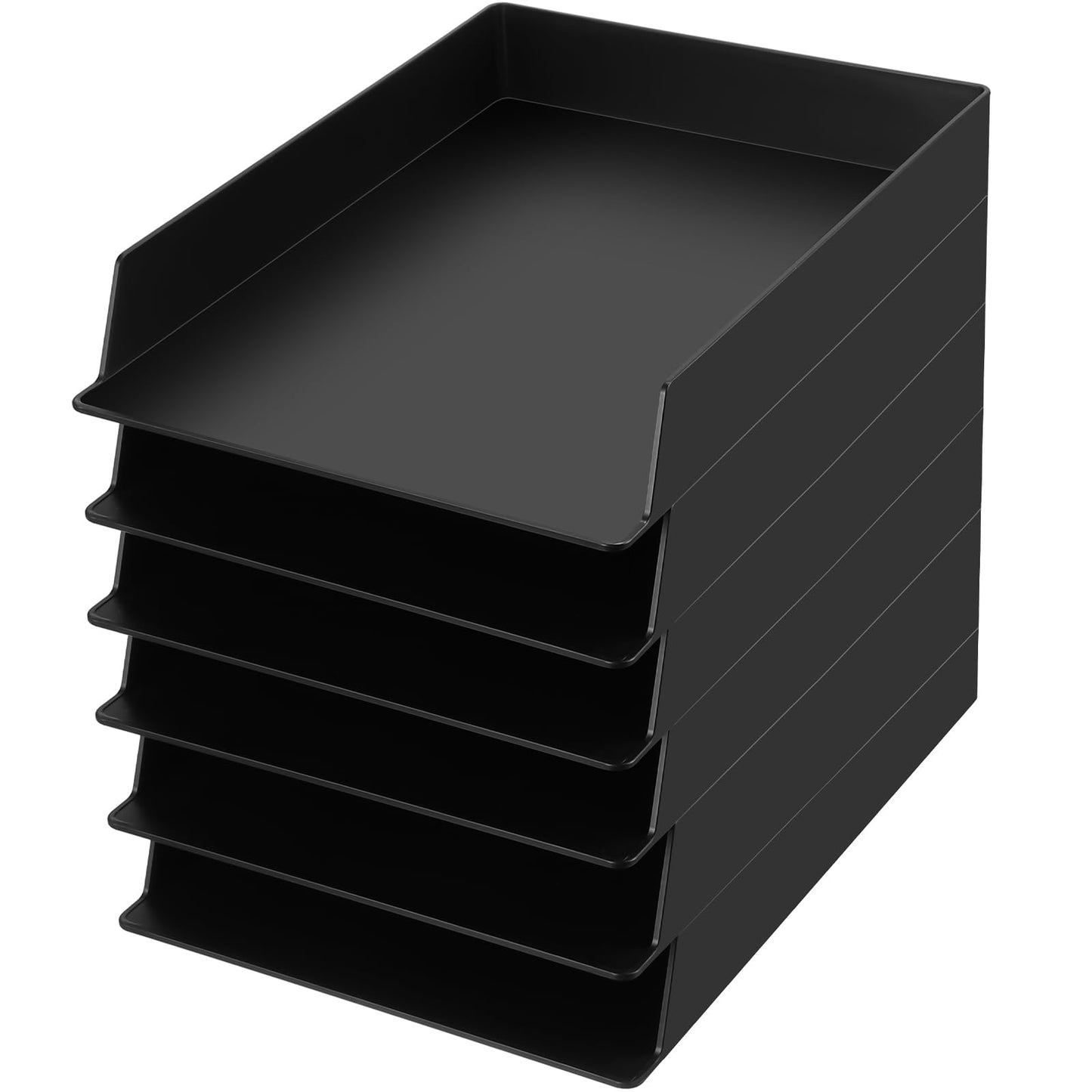 Wenqik 6 Pcs Stackable Paper Trays Rectangular Plastic Desk Holder Desktop Document File Organizer Storage Letter for Office Classroom (Black)