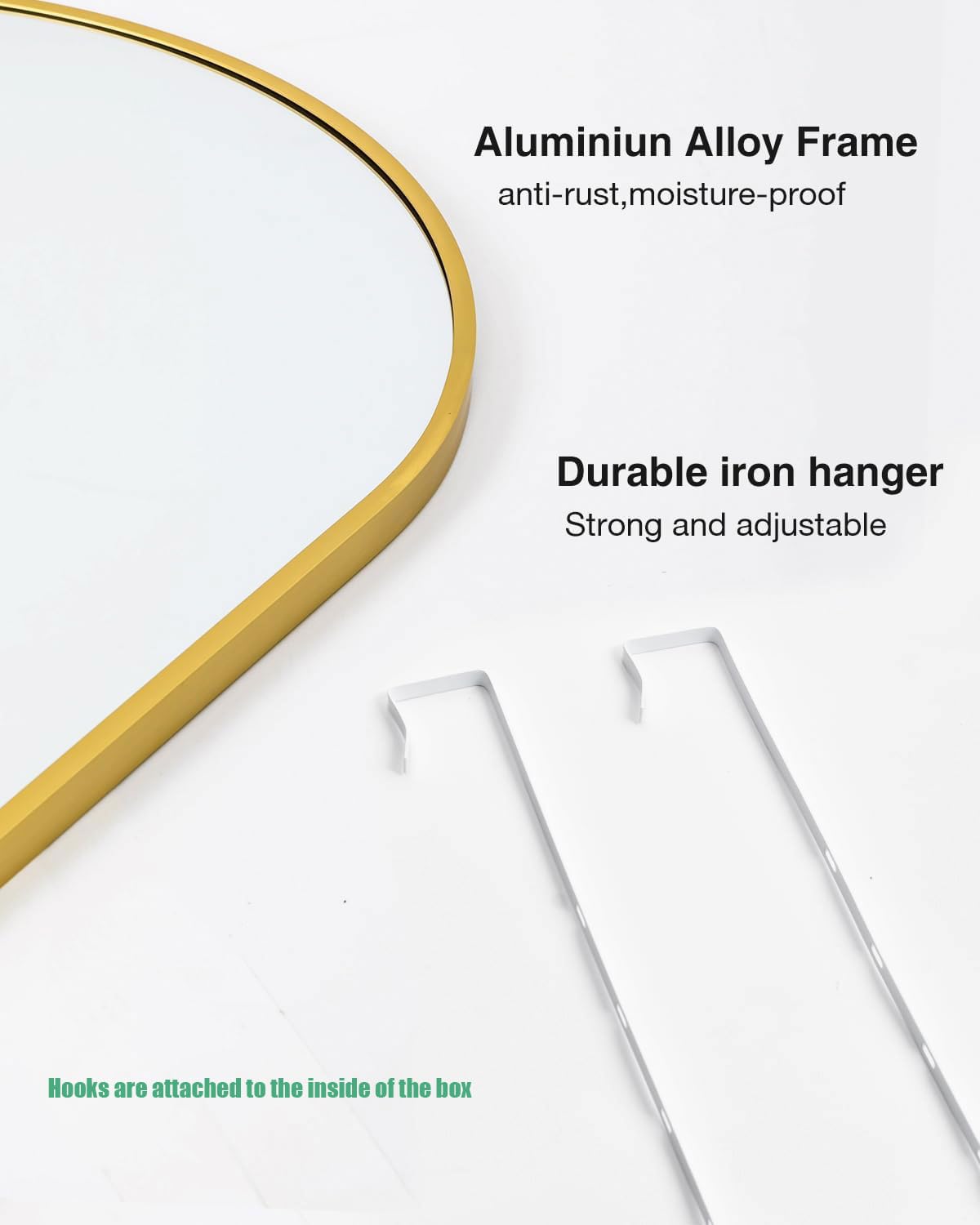 KOMCOTE Full Length Mirror 48x14 Inches - Over The Door Hanging Mirror for Bedroom, Living Room, Closet - Arch Floor Mirror, Door Mirror with Gold Frame - No Drill Easy Install
