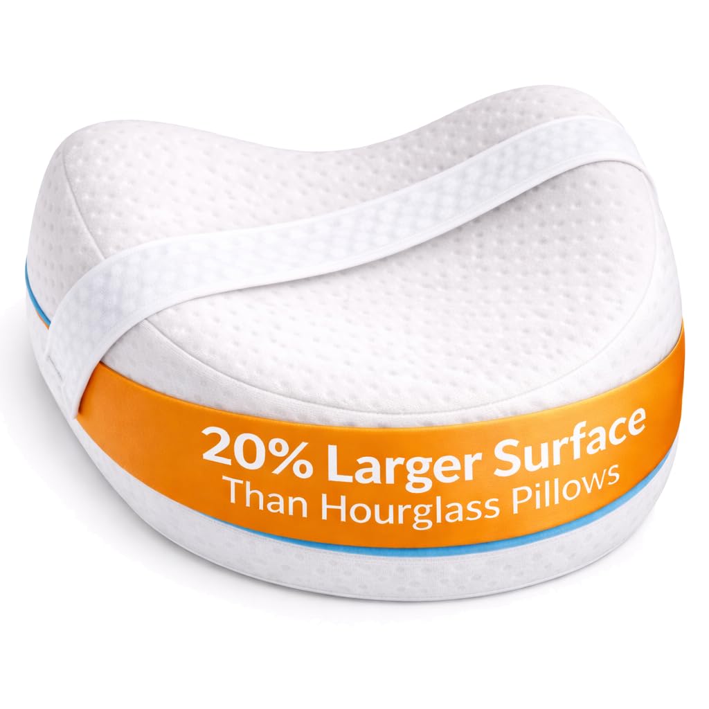 Contour Legacy Leg & Knee Foam Support Pillow for Side Sleepers Soothing Relief for Back, Hips, Knees, Joints, Nerves & Muscles - Includes Removable 18" Strap