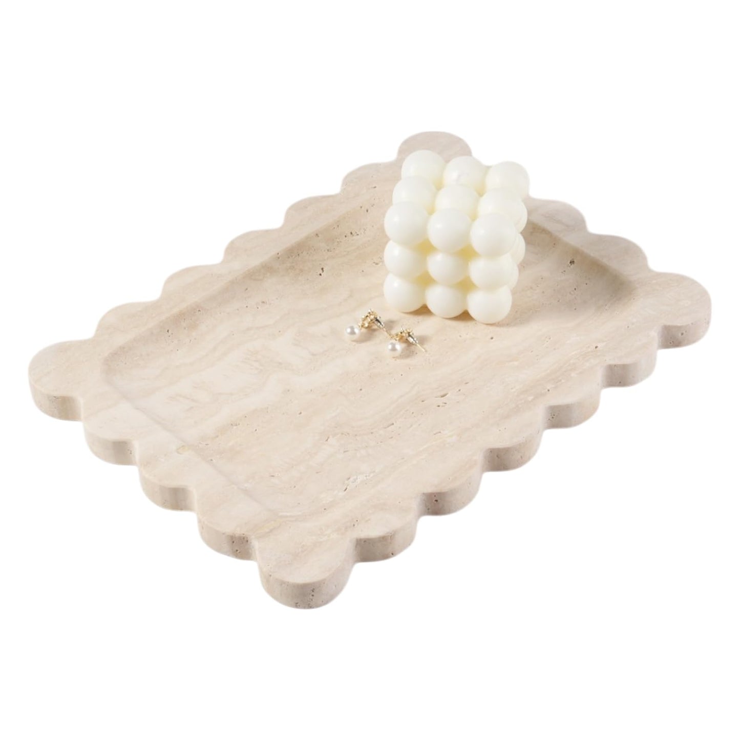 Koville Scalloped Marble Tray, 11"x8" Natural Marble Vanity Tray for Countertop Bathroom Kitchen Dresser, Natural Stone Tray for Jewelry Perfume Home Decor, Decorative Catchall Trays