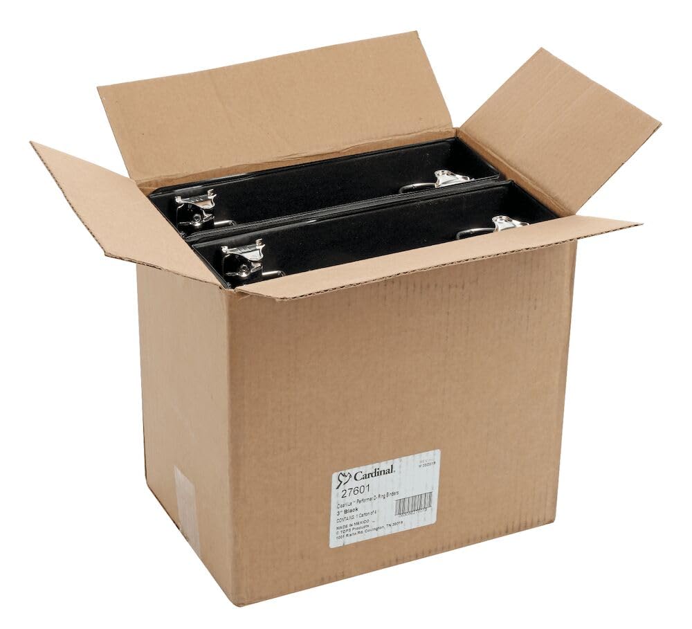 Cardinal Performer 3-Ring Binders, 3", Non-Locking Slant-D Rings, 725-Sheet Capacity, ClearVue Presentation, Non-Stick, PVC-Free, Black, 4-Pack (27601)