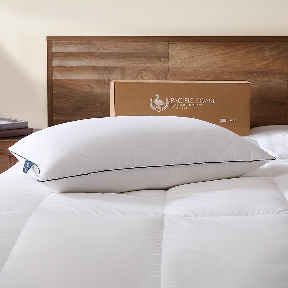 Pacific Coast Premium Goose Feather & Down Bed Pillows Standard Size 1-Pack, Hotel Quality Collection, Medium Support for Side & Back Sleepers