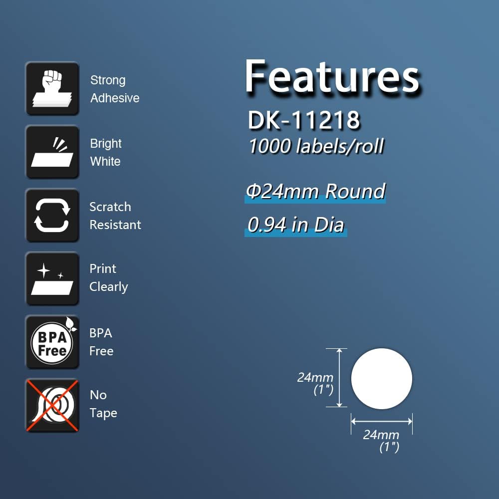 BETCKEY - Compatible Round Labels Replacement for Brother DK-1218 (0.94 in Dia), Use with Brother QL Label Printers [10 Rolls/10000 Labels]