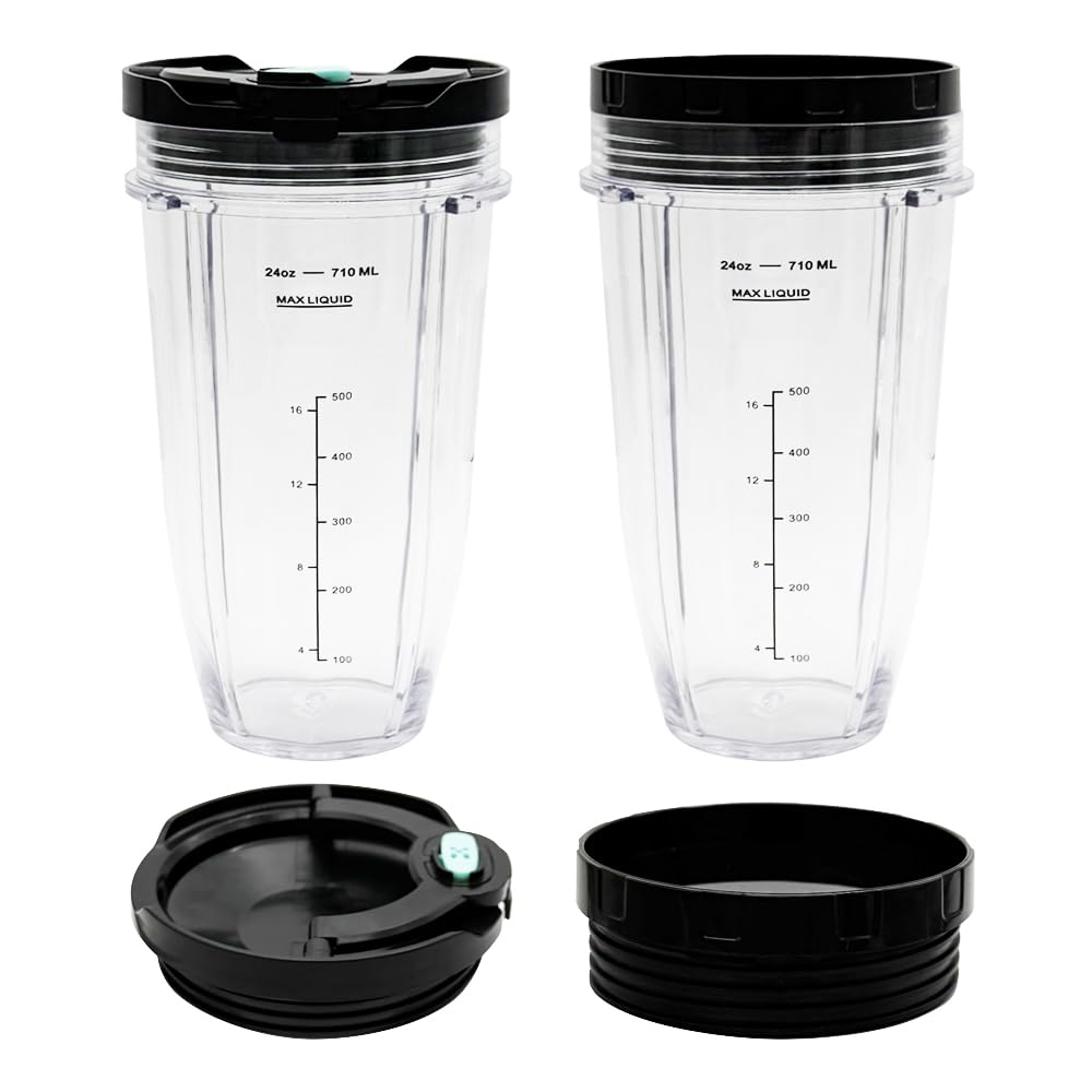 2 Packs 24oz Replacement Parts Cup with Lid, Compatible with Nutri Ninja BN750, BN750C, BN751, BN751C, BN800, BN800C, BN801, BN801C, DB751A