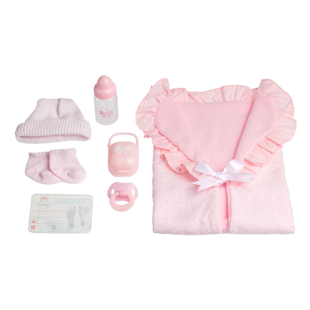 15.5" Realistic Soft Body La Newborn Doll | JC Toys - Berenguer Boutique | 8 Piece Gift Set with Bottle, Pacifier & Accessories | Pink | Ages 2+