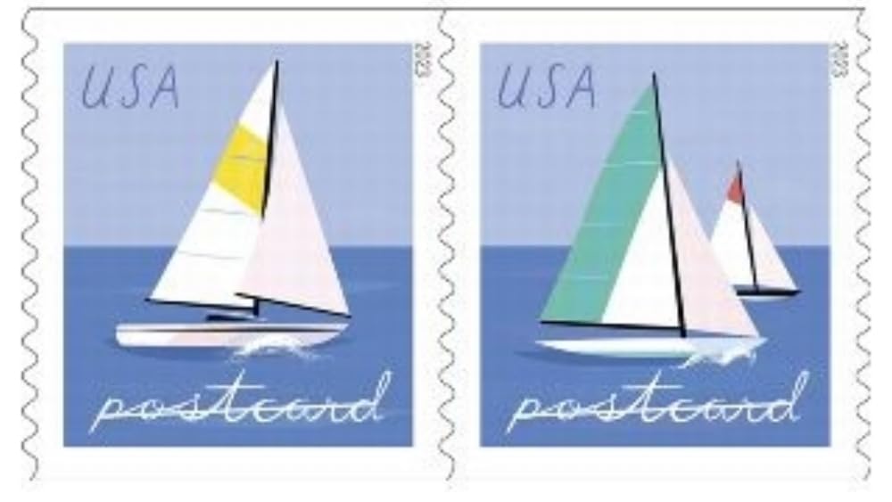 Sailboats 2023 Postcard Rate (2 Sheets of 20) Non-denominated Mail-Use Postage Stamps