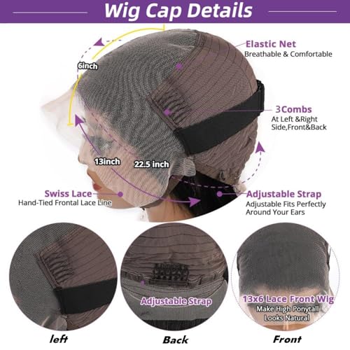 13x6 Deep Wave Lace Front Wigs Human Hair Curly Hd Transparent Lace Frontal Wig for Women Wet and Wavy Glueless Wigs Pre Plucked with Baby Hair Brazilian Hair 180% Density Natural Black 22 Inch