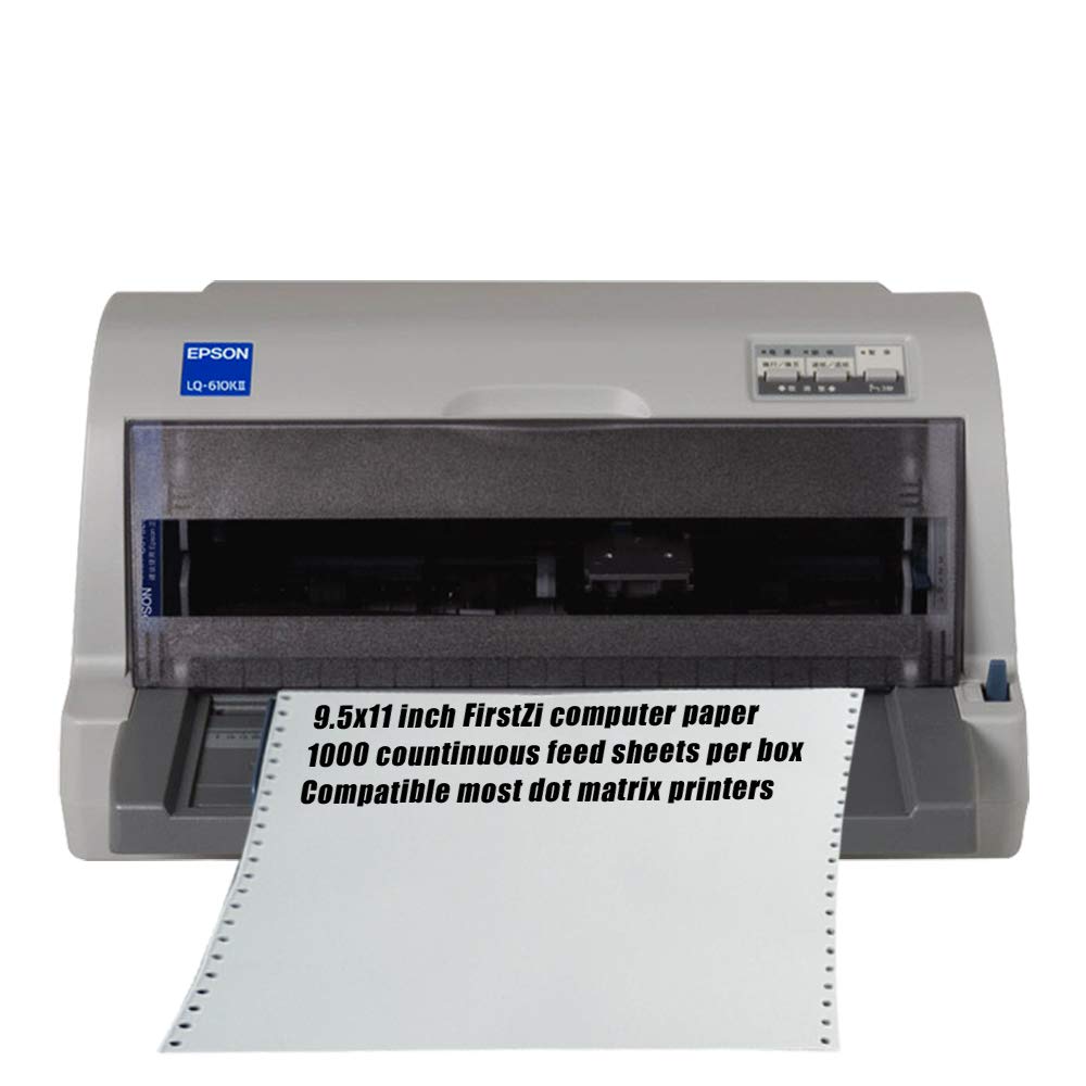 FirstZi Blank 9.5x11 Inches Continuous Feed Computer Paper Fanfold for Dot Matrix Printers, 1000 Count per Box, White 1 Part, Margin Perforated, Perfect for Receipts, Invoices, Bill List