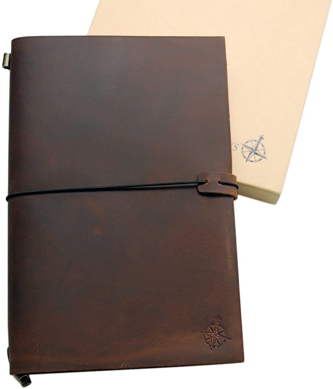 WANDERINGS Large Travelers Notebook - 7.5" x 11" (19 x 28cm) - Grande Travel Journal, Handcrafted, Rugged, Refillable Leather Journal. Perfect for Writing, Artwork, Scrapbooking