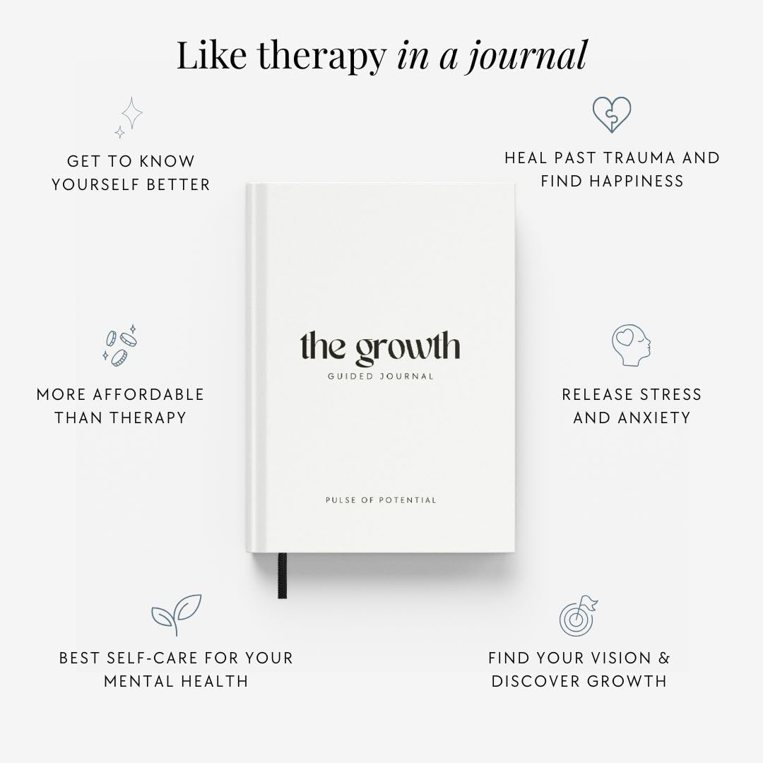 The Growth Guided Journal - Like Therapy in a Journal for Self-Discovery, Healing, Self-Love and Personal Growth - Daily Journal Prompts for Self-Care - Wellness Gift for Men and Women
