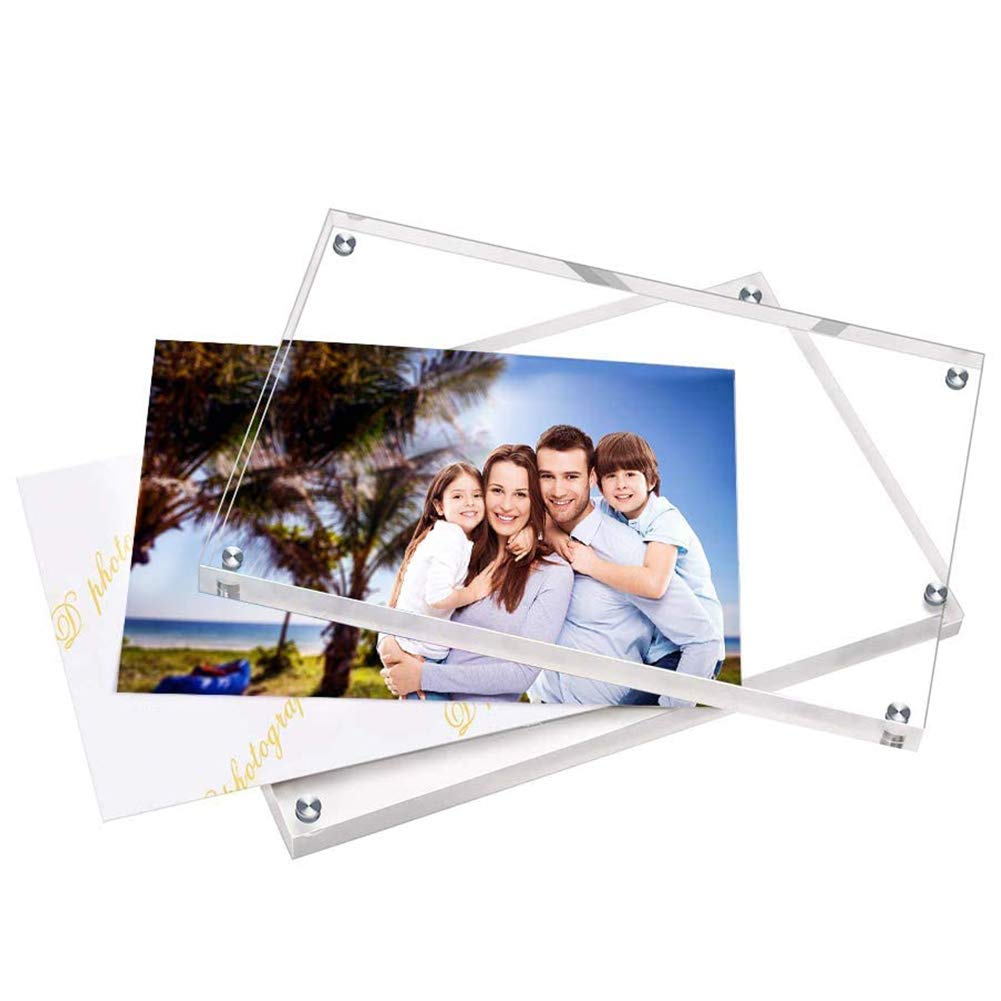 HELPLEX Acrylic Frame, 5 Pack 5x7 Acrylic Picture Frames, 24mm Thicker Frameless Clear Frame Double Sided Magnetic Frame, Free Standing Desktop Display Stand
