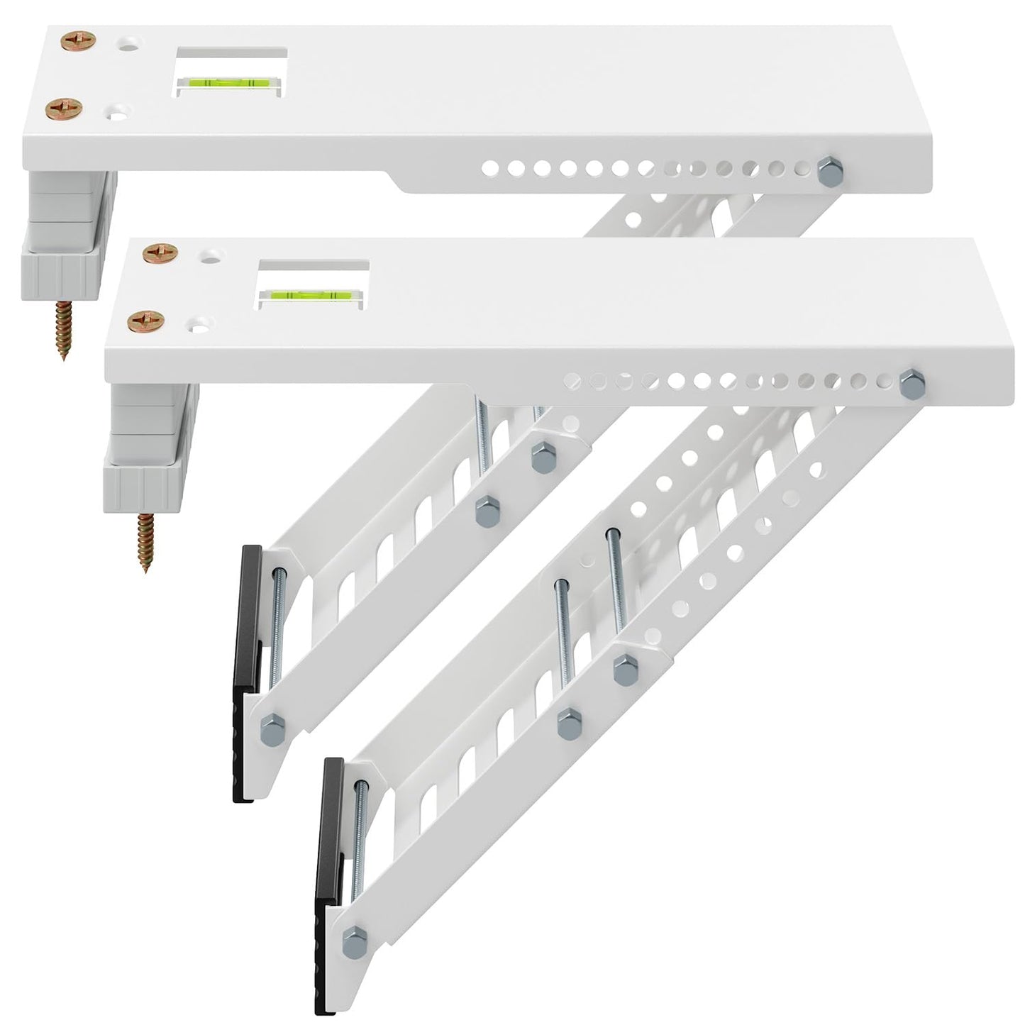 LuckIn Air Conditioner Support Bracket, Heavy Duty Window AC Bracket Universal Fit for 5,000-12,000 BTU AC Units, Holds Up to 85lbs, Adjustable Extender Leg & Built-in Bubble Spirit Level, 2-Pack